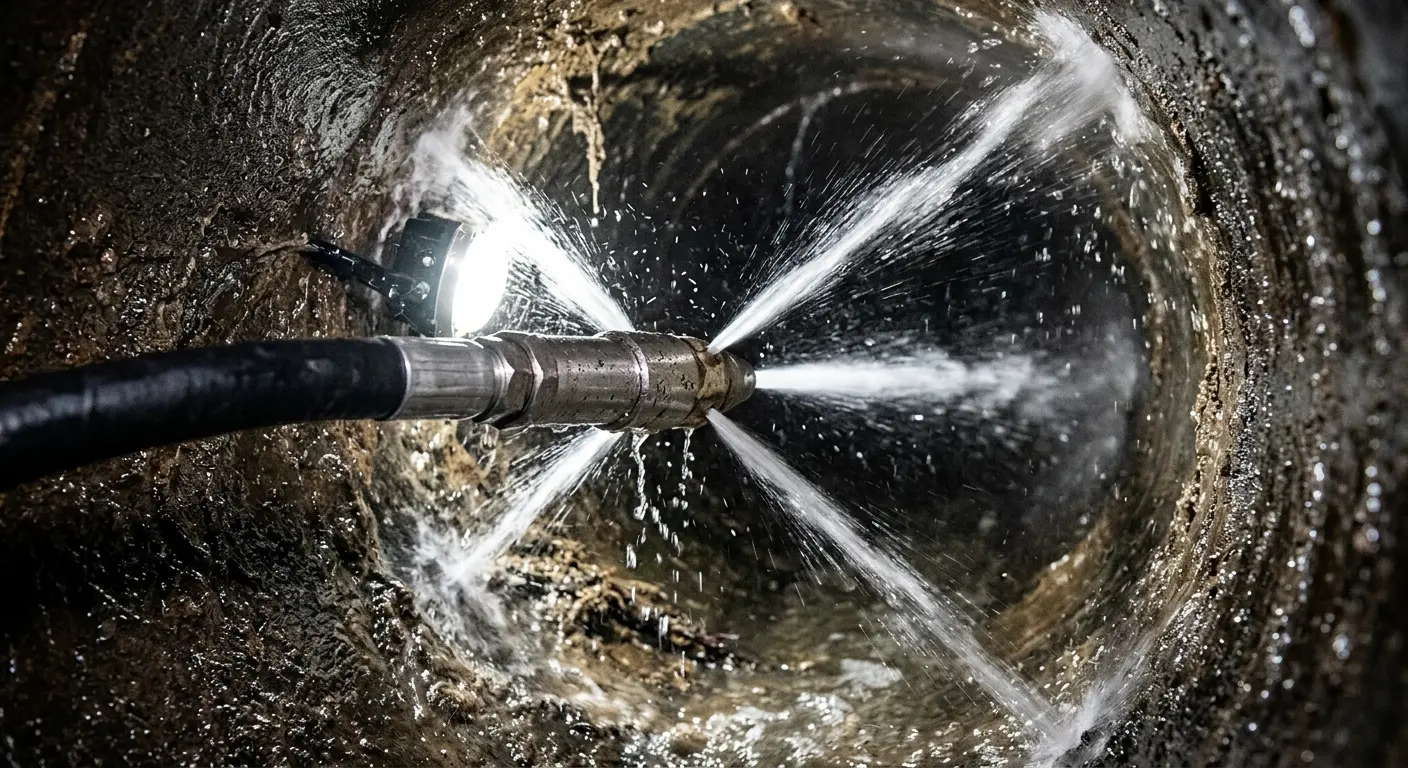 High-pressure hydro jetting nozzle cleaning sewer pipe for Sewer Cleanout in Bloomingdale